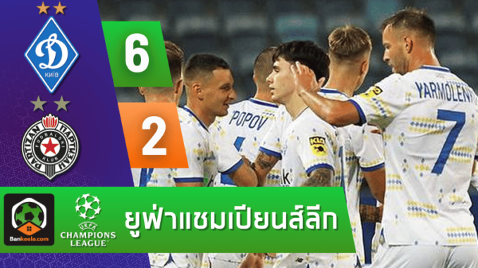 ผลบอลยูฟ่าแชมเปียนส์ลีก 2024 ระหว่าง ดินาโม เคียฟ 6-2 ปาร์ติซาน เบลเกรด วันนี้ 24767