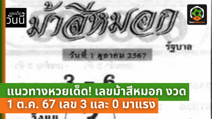 แนวทางหวยเด็ด! เลขม้าสีหมอก งวด 1 ต.ค. 67 เลข 3 และ 0 มาแรง ลุ้นโชครางวัลใหญ่