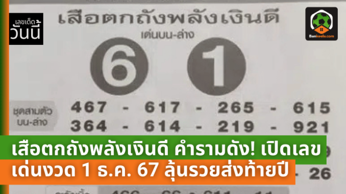 คำรามดัง! เปิดเลขเด่นงวด 1 ธ.ค